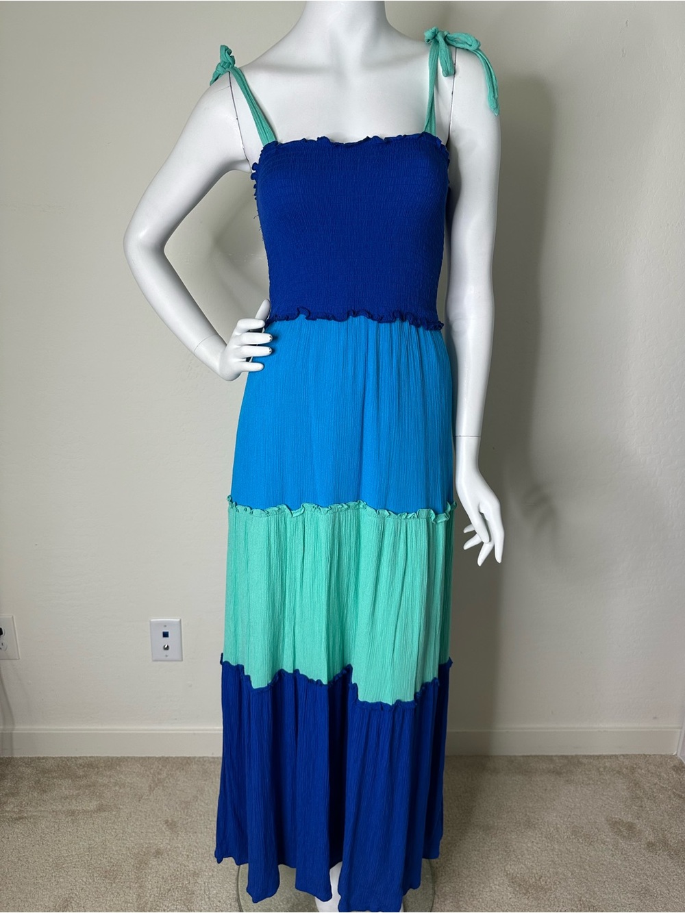 BEBOP BLUE TIERED MAXI DRESS SZ S NWOT